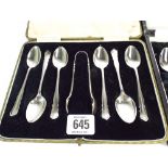 Set of six hallmarked silver teaspoons and sugar tongs,