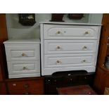 White 3 drawer chest of drawers and a matching 2 drawer bedside cabinet