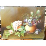 A pair of unframed still life oil paintings signed Max Winter 1897 fruit and flowers