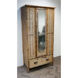 Edwardian Bamboo and wicker wardrobe with centre mirror and drawer under - 3' wide