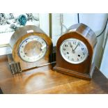 Striking mantle clock and inlaid mahogany case and a Westminster chiming clock in walnut case