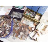 Large accumulation of English and Foreign coins to include : silver threepenny bits, crowns,