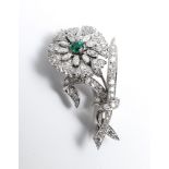 Emerald and diamond flower spray brooch