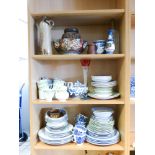 Selection of ceramics to include blue and white tea china, Imari bowl, bottle of old Gin etc.