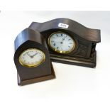 2 small wooden cased mantel clocks