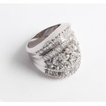 Large and impressive 18ct white gold diamond cluster wide band ladies dress ring set with diamonds