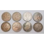 A collection of 8 silver and copper nickel crowns to include a William IV 1836 crown copy,