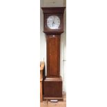 Early 19th century 8 day grandfather clock in oak case with painted dial by J Phillips Bromyard