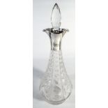 Good quality cut glass wine decanter with silver neck - hallmarked for Birmingham 1925 by Alexander