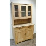 Victorian stripped and glazed pine dresser with drawers and cupboards under 76 1/4" high 43 1/2"