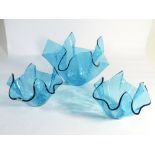 Three pieces of turquoise blue Chance handkerchief glass - largest measures approximately 25cm