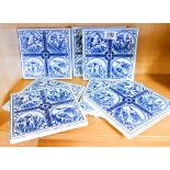 Collection of 7 Minton Hollins blue and white printed tiles