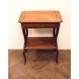 21" French 2 tier work table with fitted drawer and swan and bulrush marquetry top