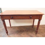 Victorian mahogany side table fitted one long drawer standing on turned legs 42" wide