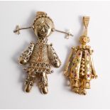 Two large silver gilt and stone set articulated pendants,