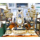 Reproduction French gilt and black marble 3 piece clock garniture