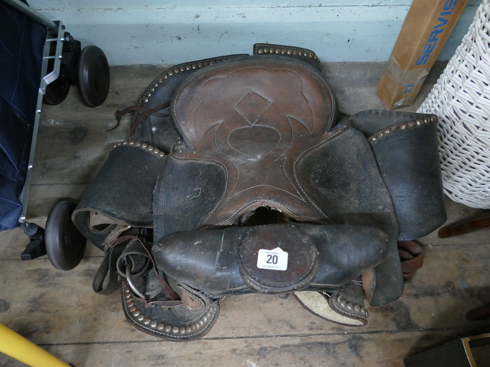 Old leather western cowboy saddle