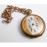 Gold plated Swiss made open face pocket watch with an unusual oval dial and Roman numerals with a