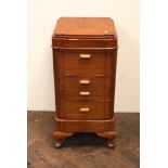 Mahogany lift top work box with drop front fitted 3 drawers standing on cabriole feet