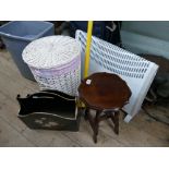 Wicker laundry basket, small side table, magazine rack etc.