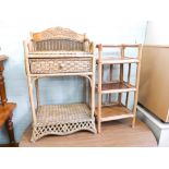 Wicker 2 tier stand with drawer and a bamboo 3 tier stand