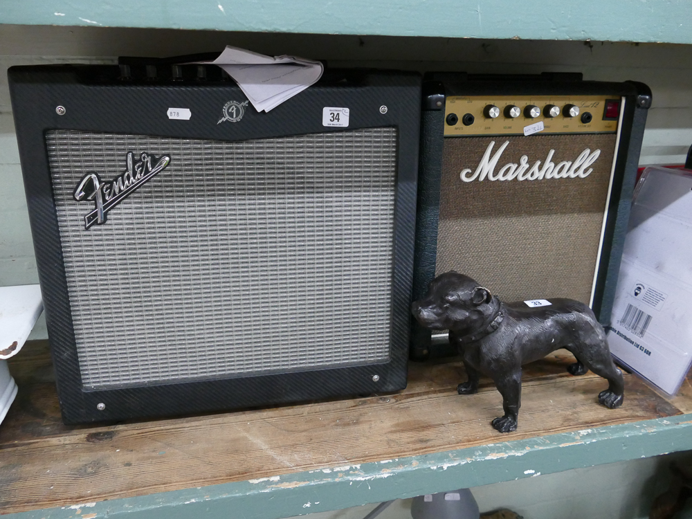 Fender amplifier and a Marshall amplifier