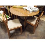 Formica drop leaf teak effect dining table and four retro chairs