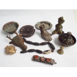 Collection of Middle Eastern artifacts to include row of agate beads, Deer head wall plaque etc.