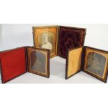 A group of 3 Victorian de guerra type photographs in tooled leather cases