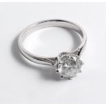 18ct white gold diamond solitaire set ring set with circular brilliant cut diamond of approx 1.