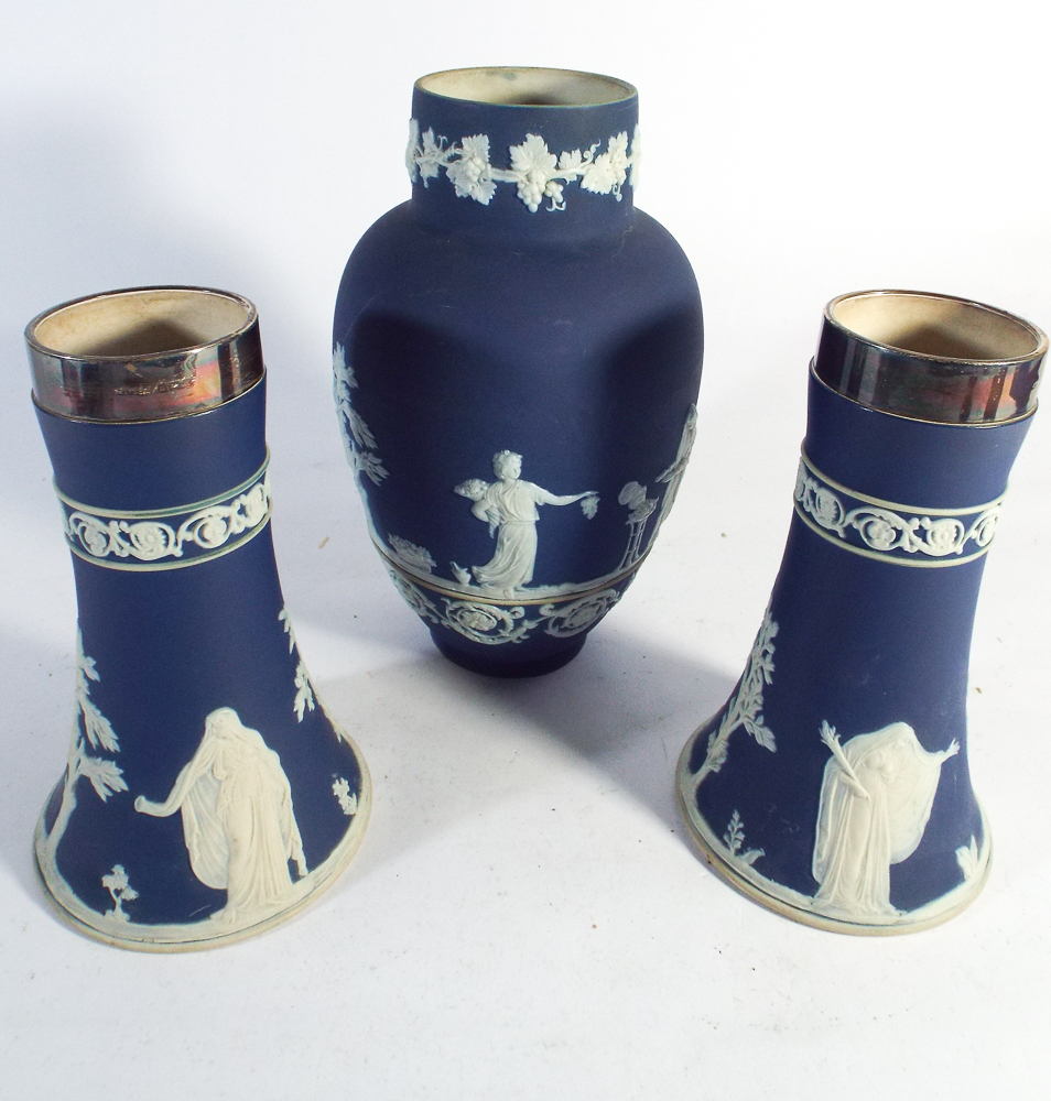 Adams Tunstall blue and white Jasper ware to include two pairs of vases,