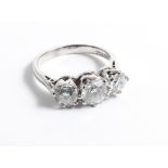 An 18ct white gold ladies 3 stone diamond ring, diamond content approx 1.