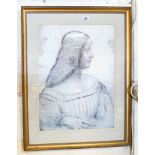 A modern watercolour signed N Wooldridge and a print in antique and gilt frame