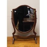 Shield shaped mahogany framed swing toilet mirror