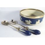 Adams Jasper ware silver plated mounted salad bowl and a pair of servers