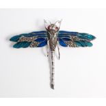 Silver and plique-a-jour enamelled dragonfly brooch