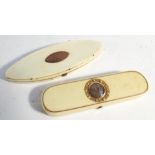 Two 19th century ivory oval tooth pick boxes,