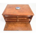 Victorian inlaid mahogany jewel or trinket cabinet fitted 3 interior drawers with lift up lid and