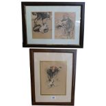 Two Cecil Aldin dog prints framed and glazed