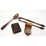 A collection of small silverware to include a Vesta case, a sovereign case,