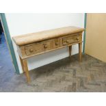 A 5' Victorian stripped pine dresser base fitted 3 drawers with bun handles