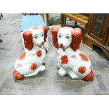 Large and impressive pair of Victorian style Staffordshire flatback Spaniel dogs - height 60cm tall