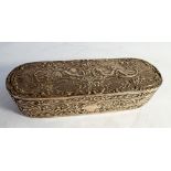 A continental silver oval dressing table box the lid decorated with 18th century style figures