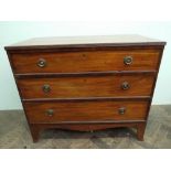 19th century mahogany chest of 3 long drawers with press brass circular handles on splayed bracket