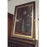 Large Victorian romantic full length portrait print of a Tudor lady