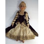 Large fabric body and composition doll dressed in 18th century costume - 70cm approx high