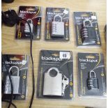 A new heavy duty padlock and 5 combination padlocks