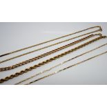 Collection of four 9ct yellow gold chains, two bracelets and two necklaces - gross weight of lot 14.