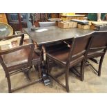 Oak refectory style dining table and 6 upholstered chairs - 4 standards and 2 carvers