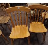 Pair of light beech stick back windsor dining chairs